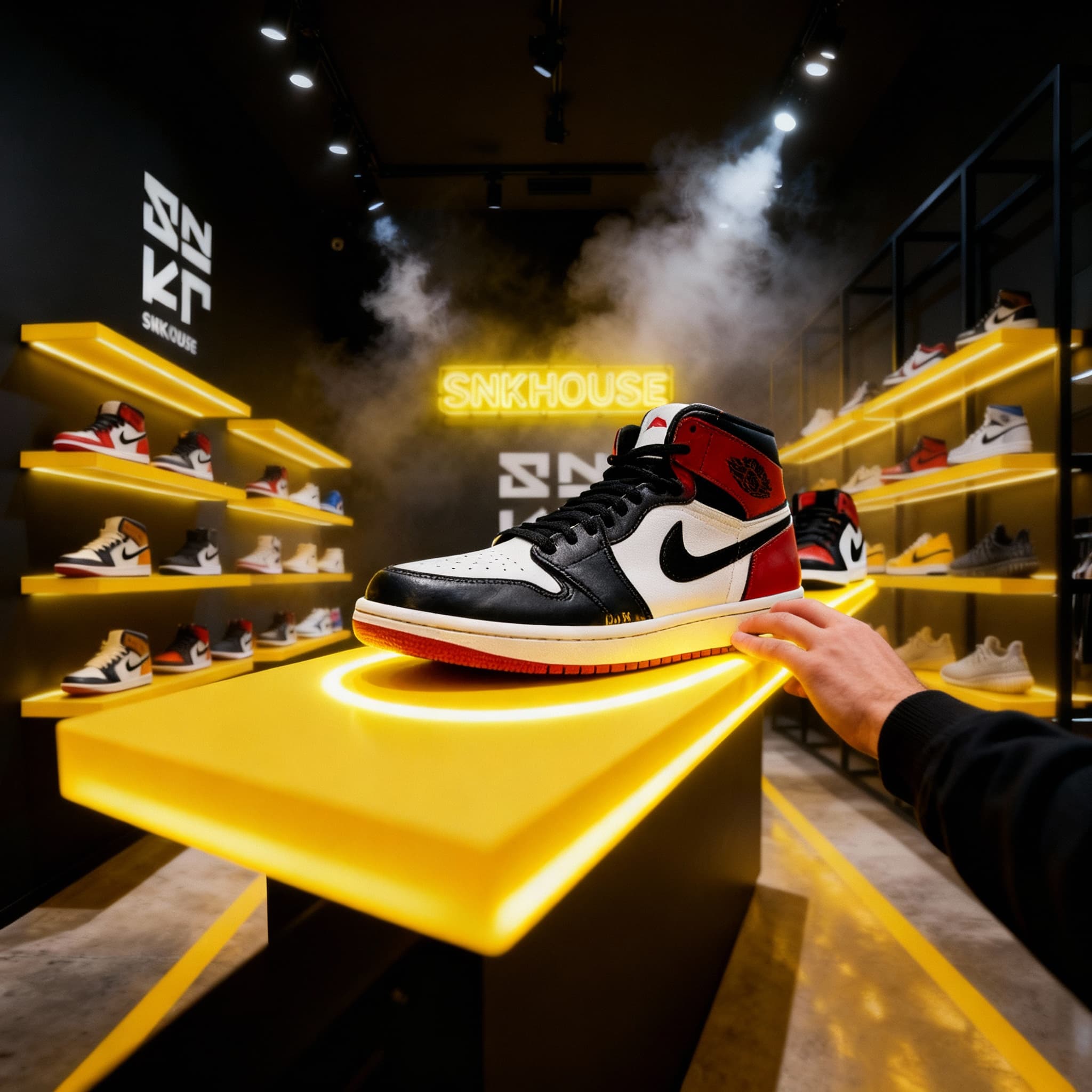 Air Jordan 1 Black Toe en exhibición